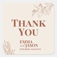 Boho Floral Wedding Square Sticker