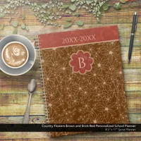 Country Flowers Brown Red Personalized School Planner