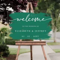 Brushed Stroke Emerald Green Wedding Welcome Sign