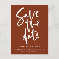 Rust Simple Handwritten Calligraphy Save the Date Announcement Postcard