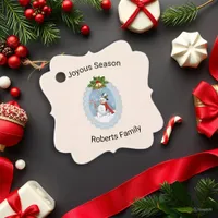Snowman Holly Joyous Season Holiday Favor Tags