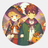 Anime Kid's in Halloween Costumes Classic Round Sticker