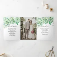 Rustic Watercolor Succulent Desert Photo Wedding Tri-Fold Program