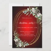 Red gold cone greenery Christmas Party Invitation