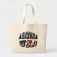 Arizona Picture and USA Flag Text Large Tote Bag