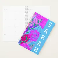 pink sunflowers tropical leaves modern floral art  planner