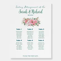 Bright Pink Floral Wedding Seating Chart Foam Board