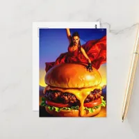 Woman on a Cheeseburger Postcard