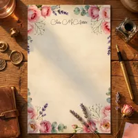 Vintage Watercolor Blush Pink Rose Floral Lined Stationery