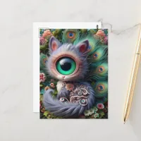 Surreal One Eyed Grey Kitty Postcard