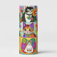 Cute Whimsical Folk Art Cartoon Cats  Pillar Candle