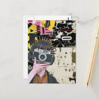 Photographer Woman Grunge Mixed Media Collage  Postcard