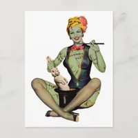Halloween Retro Zombie Pinup Magician Postcard
