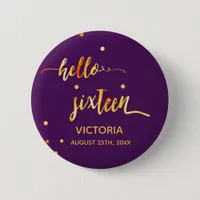 16th birthday purple gold hello 16 typography name button