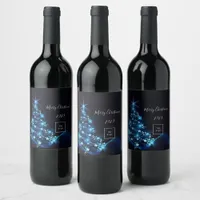 Business logo Christmas black blue modern tree Wine Label