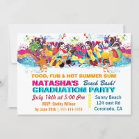 Colorful Fun Summer Beach Graduation Party  Invitation