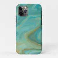 Teal and Sandy Brown Swirls Marble Art   iPhone 11 Pro Case