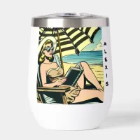 Retro Pop Art Lady Comic Book Style Personalized Thermal Wine Tumbler