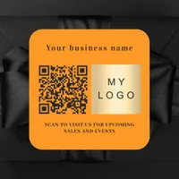 Business name orange logo qr code square sticker