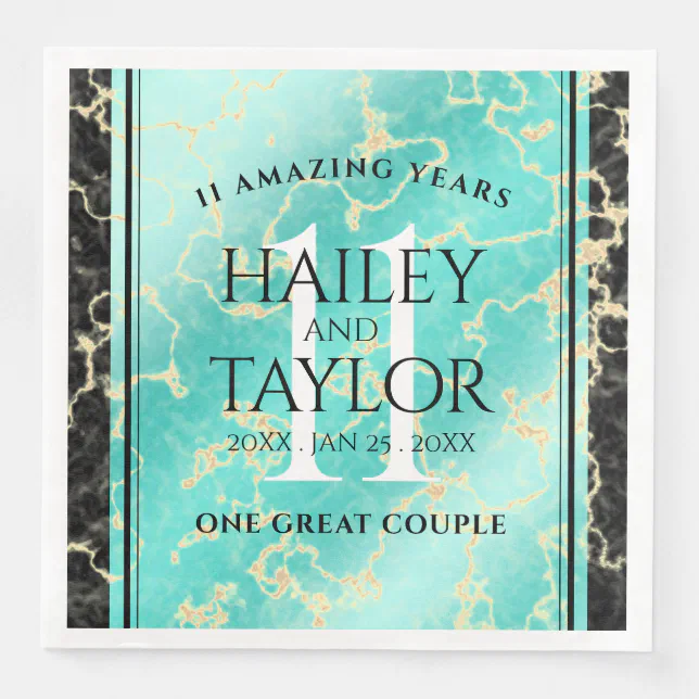 Elegant 11th Turquoise Wedding Anniversary Paper Dinner Napkins