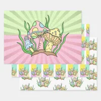 Pink and Yellow Retro Pop  Art Mushroom Birthday Wrapping Paper Sheets