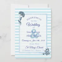 Blue Striped Floral Wedding Invitation