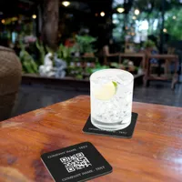 Business company logo name QR code black white Beverage Coaster