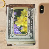 Alstroemeria and Lilac Gold Finish Money Clip