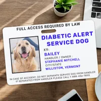 Custom Photo Diabetic Alert Service Dog ID Badge