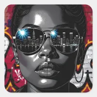 Reflection in Sunglasses of the City Skyline Square Sticker