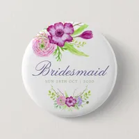 Watercolor Floral Spring 2018 Wedding Bridesmaid Button