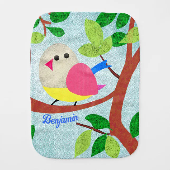 Bird in a tree baby burp cloth