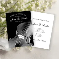 Black White Violin Musician Celebration of Life Invitation