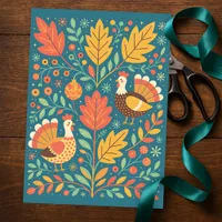 Vibrant Folk Art Turkey Autumn Leaves Thanksgiving Tissue Paper