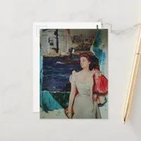 Along the River Vintage Lady Mixed Media Collage Postcard