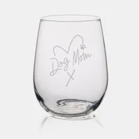 Cute Paw Heart Dog Mom Stemless Wine Glass