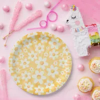 Retro Yellow Daisy Birthday Paper Plates | Groovy 