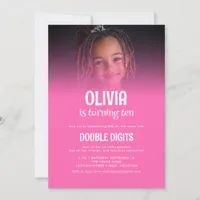 Trendy Double Digits Photo Hot Pink 10th Party Invitation