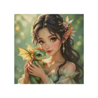 Pretty Elven Fairy & Dragon Ethereal Wood Wall Art