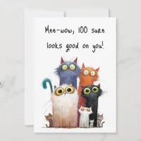 Quirky Cats with Big Eyes 100th Birthday Flat Card