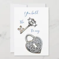 Antique key and heart lock black white Valentine's Holiday Card