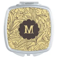 Butter Yellow Floral Customizable Compact Mirror