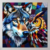 Wolf and Owl Vibrant and Colorful Poster