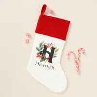 Monogram Initial Letter H Berry Wreath Christmas Stocking