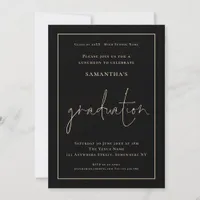 Elegant Gold Border Black Grad Luncheon Graduation Invitation