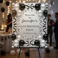 Elegant Black Silver 50th Birthday Party Welcome Foam Board