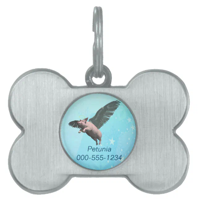 Cute Angel Pig Flying in the Sky Pet Tag