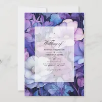 Purple, Silver and Blue Floral Wedding Invitation