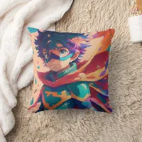 Blue and Red Anime Superhero Boy  Throw Pillow