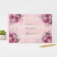 Baby Shower pink flowers girl Guest Book